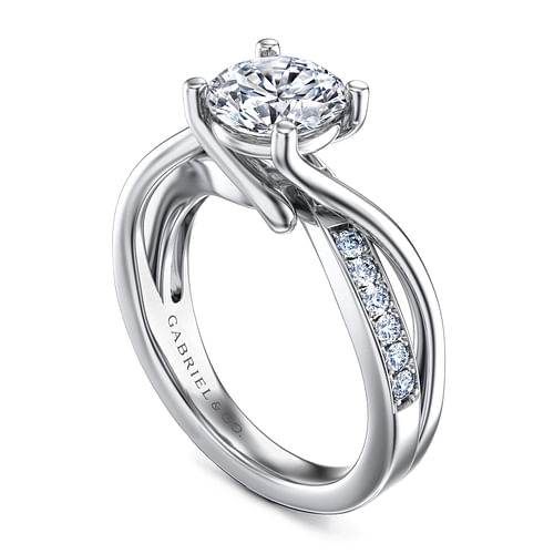 14K White Gold Round Twisted Diamond Engagement Ring