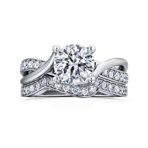 14K White Gold Round Twisted Diamond Engagement Ring