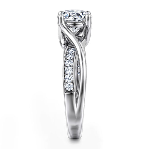 14K White Gold Round Twisted Diamond Engagement Ring