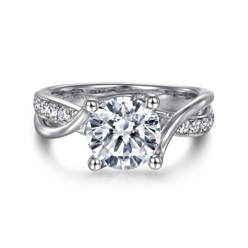14K White Gold Round Twisted Diamond Engagement Ring