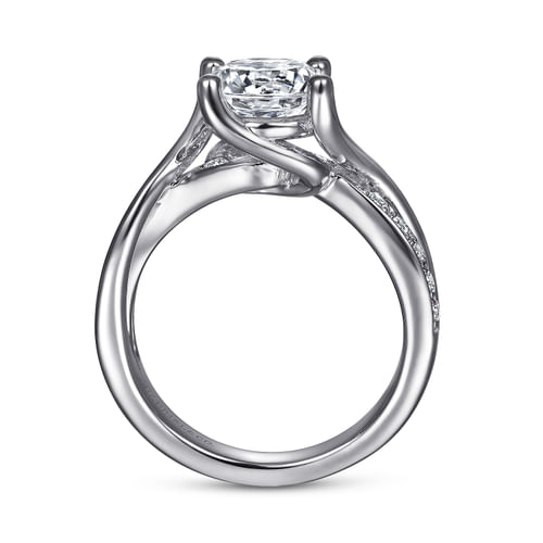 14K White Gold Round Twisted Diamond Engagement Ring