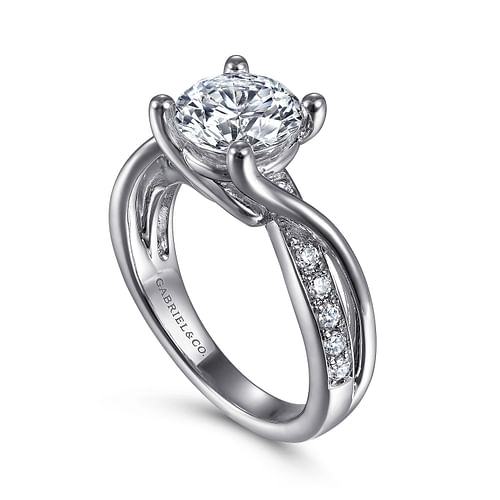 14K White Gold Round Twisted Diamond Engagement Ring