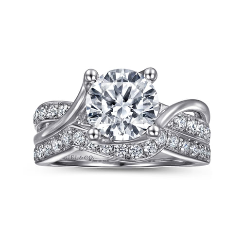 14K White Gold Round Twisted Diamond Engagement Ring