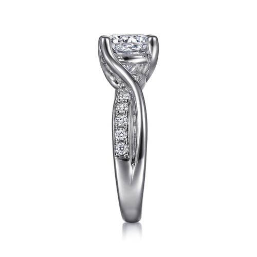 14K White Gold Round Twisted Diamond Engagement Ring