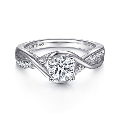 14K White Gold Round Twisted Diamond Engagement Ring