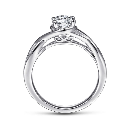 14K White Gold Round Twisted Diamond Engagement Ring