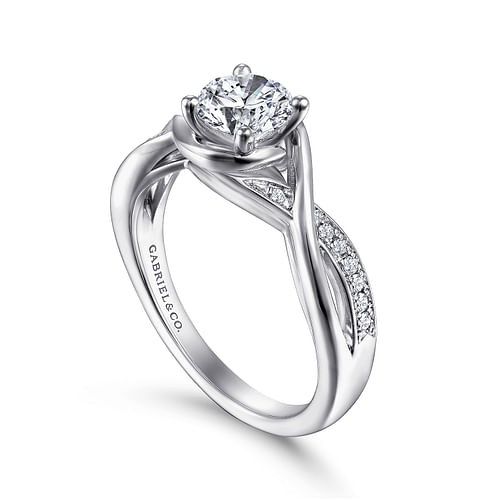 14K White Gold Round Twisted Diamond Engagement Ring