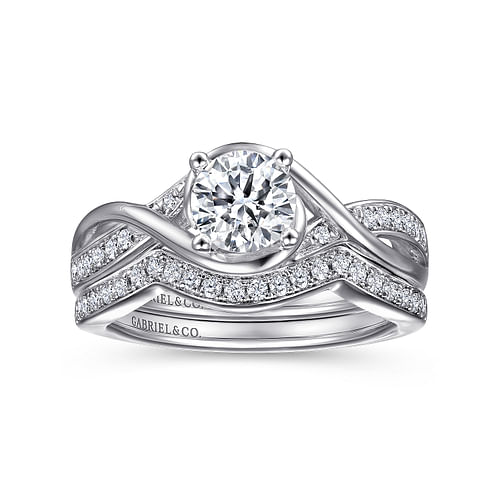 14K White Gold Round Twisted Diamond Engagement Ring