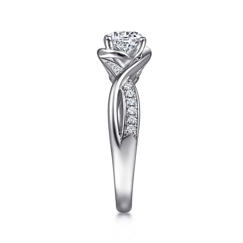 14K White Gold Round Twisted Diamond Engagement Ring