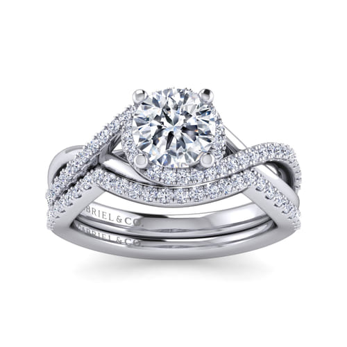 14K White Gold Round Twisted Diamond Engagement Ring 14K White Gold Round Twisted Diamond Engagement Ring