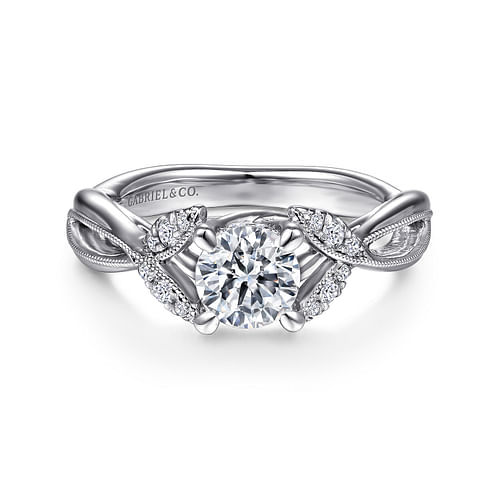 14K White Gold Round Twisted Diamond Engagement Ring