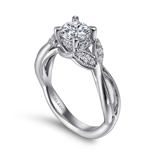 14K White Gold Round Twisted Diamond Engagement Ring