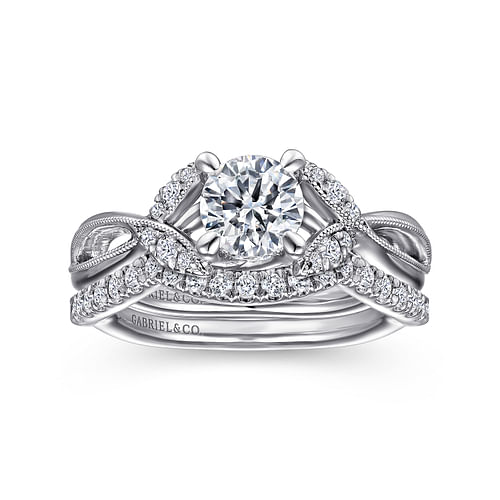 14K White Gold Round Twisted Diamond Engagement Ring