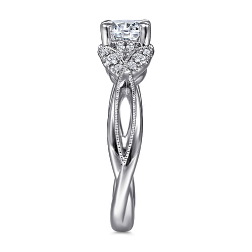 14K White Gold Round Twisted Diamond Engagement Ring