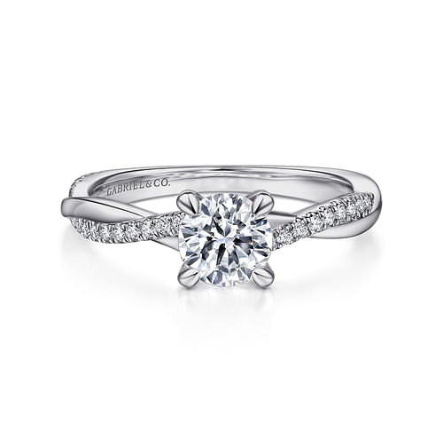 14K White Gold Round Twisted Diamond Engagement Ring