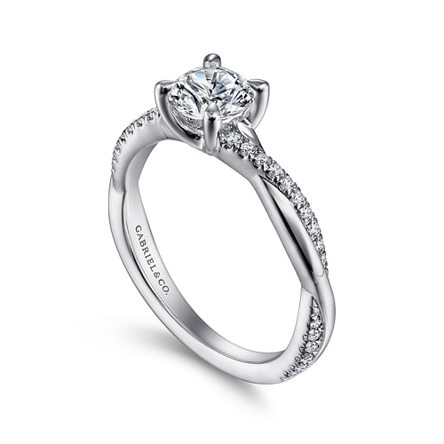 14K White Gold Round Twisted Diamond Engagement Ring