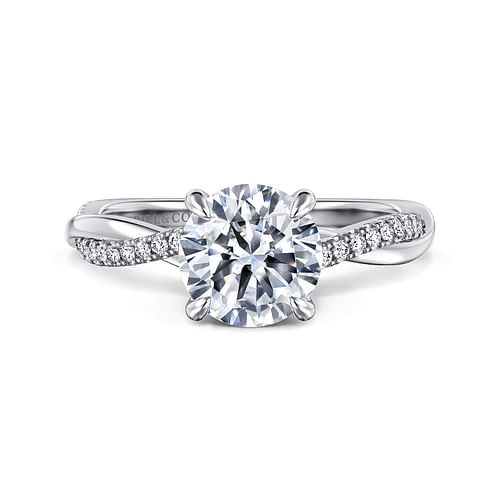 14K White Gold Round Twisted Diamond Engagement Ring