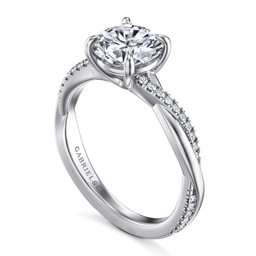 14K White Gold Round Twisted Diamond Engagement Ring