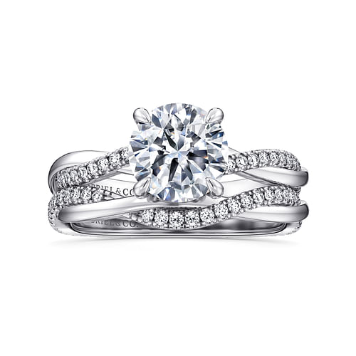 14K White Gold Round Twisted Diamond Engagement Ring