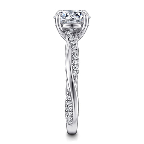 14K White Gold Round Twisted Diamond Engagement Ring