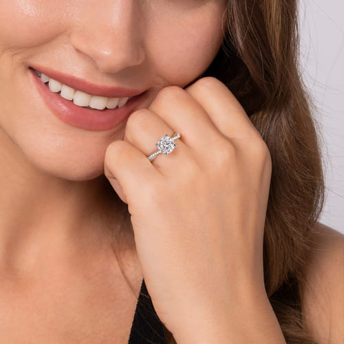14K White Gold Round Twisted Diamond Engagement Ring