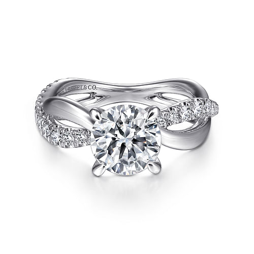 14K White Gold Round Twisted Diamond Engagement Ring