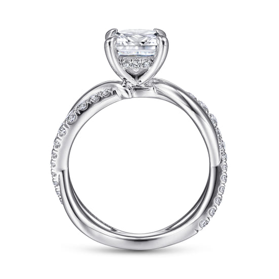 14K White Gold Round Twisted Diamond Engagement Ring angle 2