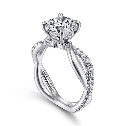 14K White Gold Round Twisted Diamond Engagement Ring