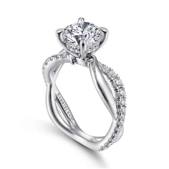 14K White Gold Round Twisted Diamond Engagement Ring angle 3