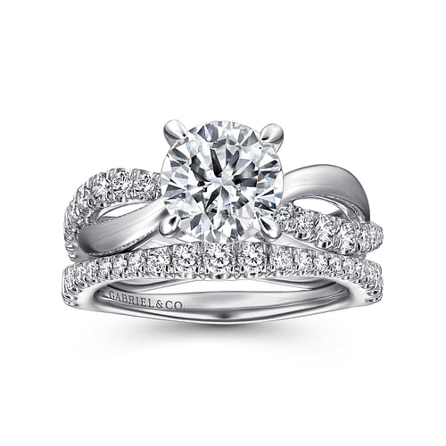 14K White Gold Round Twisted Diamond Engagement Ring