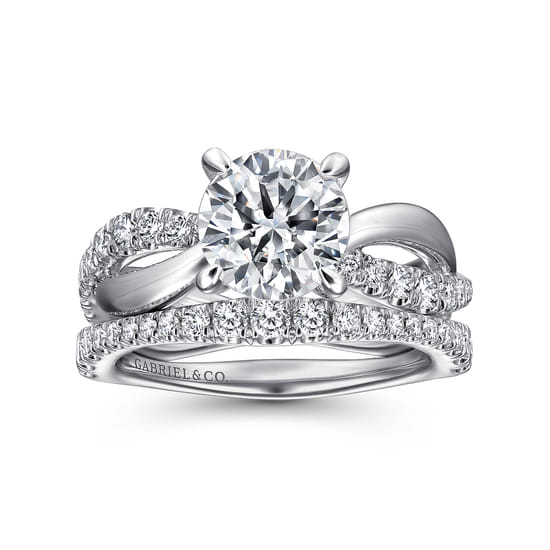 14K White Gold Round Twisted Diamond Engagement Ring angle 4