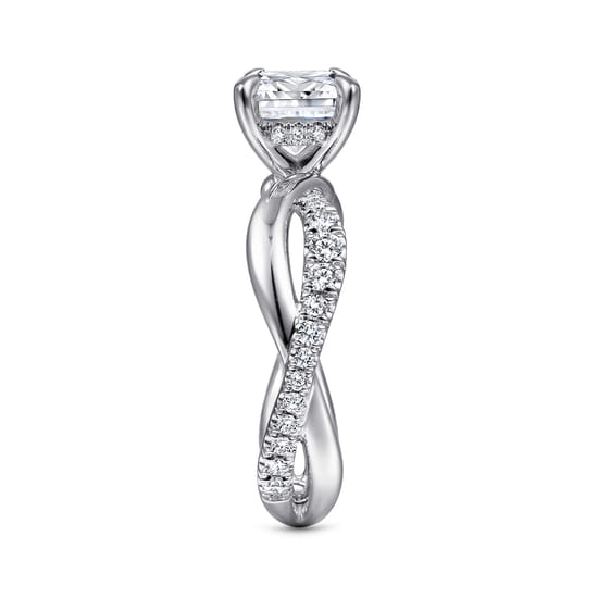 14K White Gold Round Twisted Diamond Engagement Ring angle 5