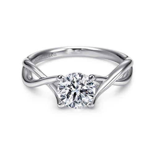 14K White Gold Round Twisted Diamond Engagement Ring