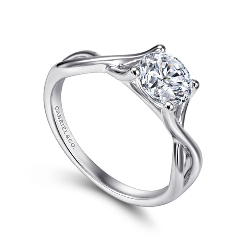 14K White Gold Round Twisted Diamond Engagement Ring