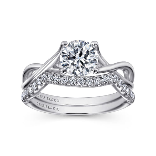 14K White Gold Round Twisted Diamond Engagement Ring