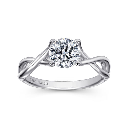 14K White Gold Round Twisted Diamond Engagement Ring