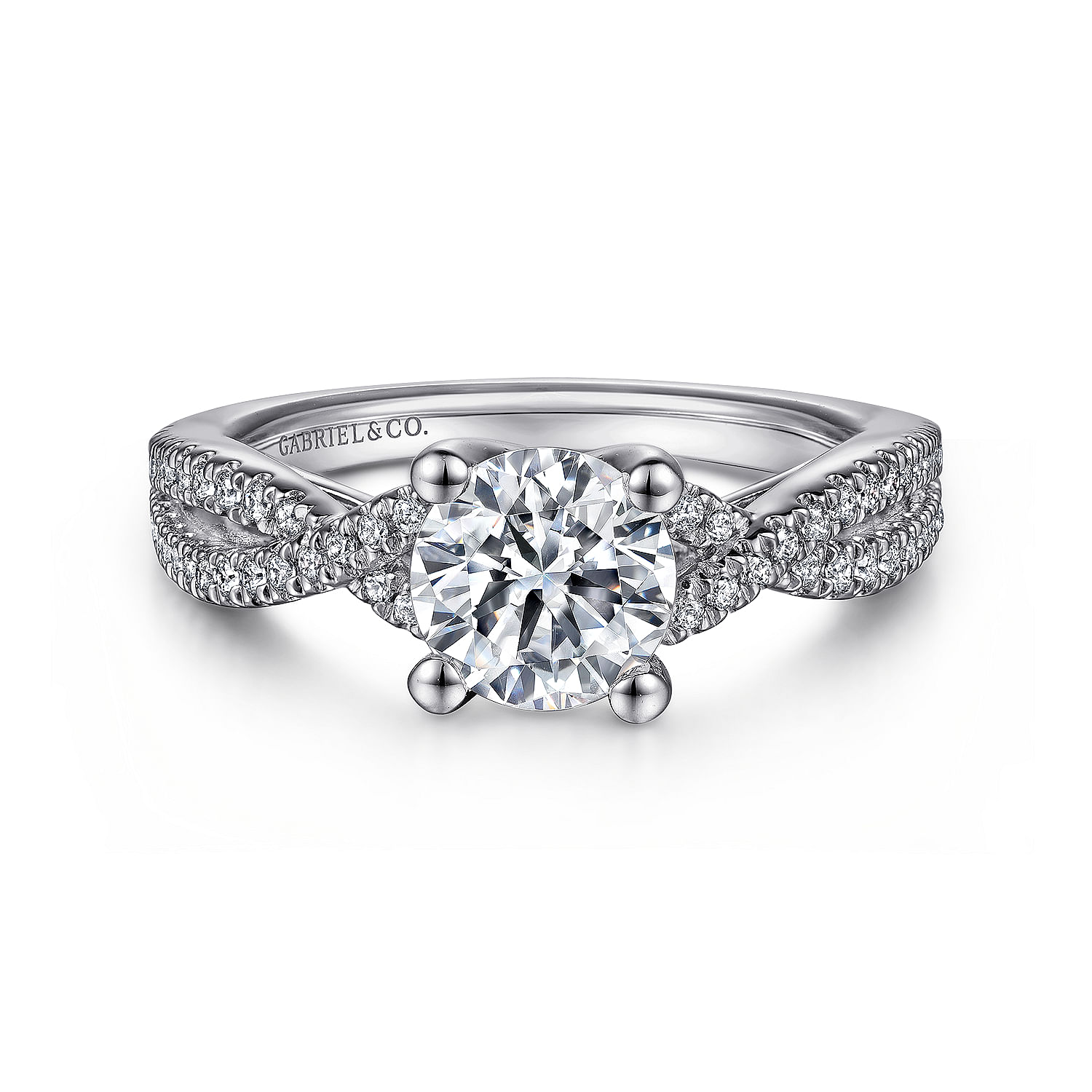 Gabriel - 14K White Gold Twisted Oval Diamond Engagement Ring