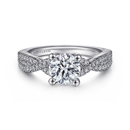 14K White Gold Round Twisted Diamond Engagement Ring