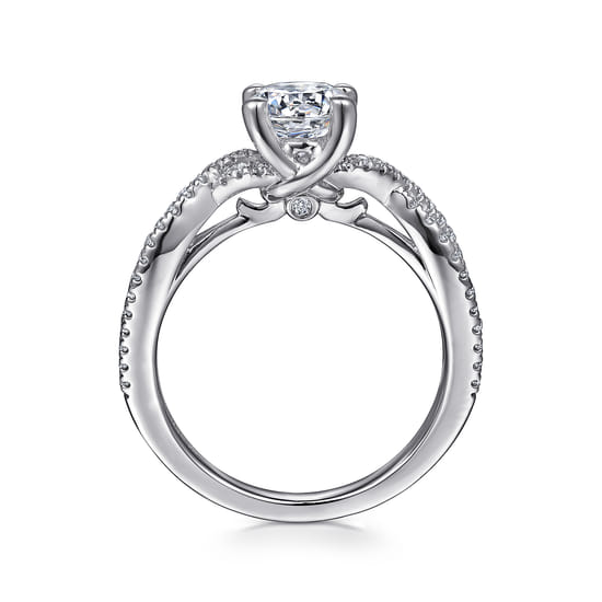 14K White Gold Round Twisted Diamond Engagement Ring angle 2