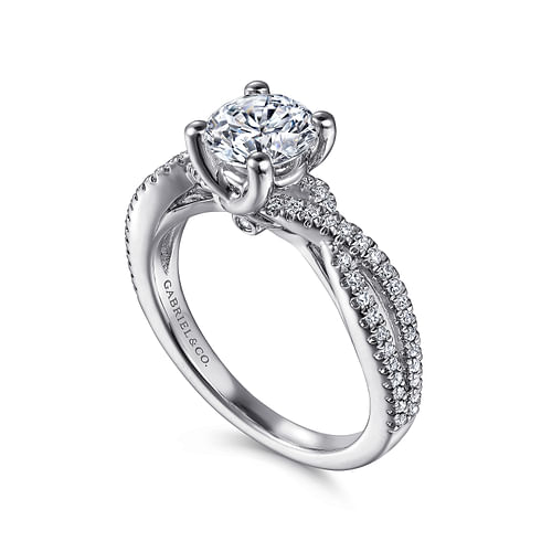 14K White Gold Round Twisted Diamond Engagement Ring