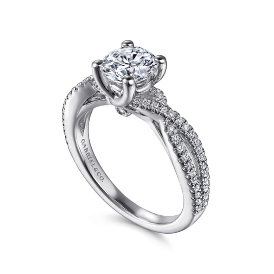 14K White Gold Round Twisted Diamond Engagement Ring angle 3