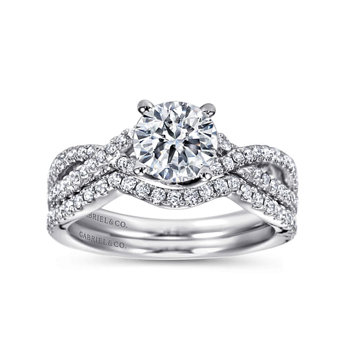 14K White Gold Round Twisted Diamond Engagement Ring