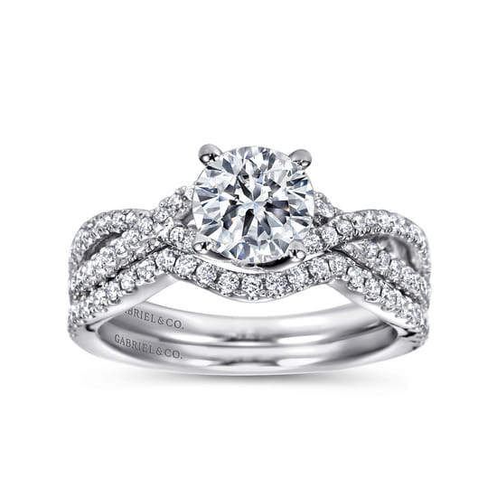 14K White Gold Round Twisted Diamond Engagement Ring angle 4