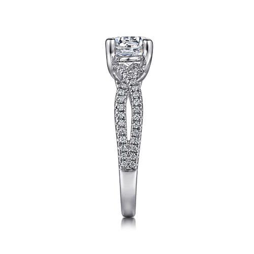 14K White Gold Round Twisted Diamond Engagement Ring