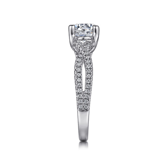 14K White Gold Round Twisted Diamond Engagement Ring angle 5