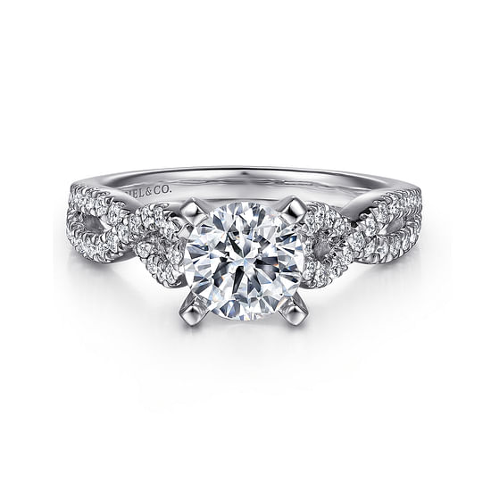 Gabriel - 14K White Gold Round Twisted Diamond Engagement Ring