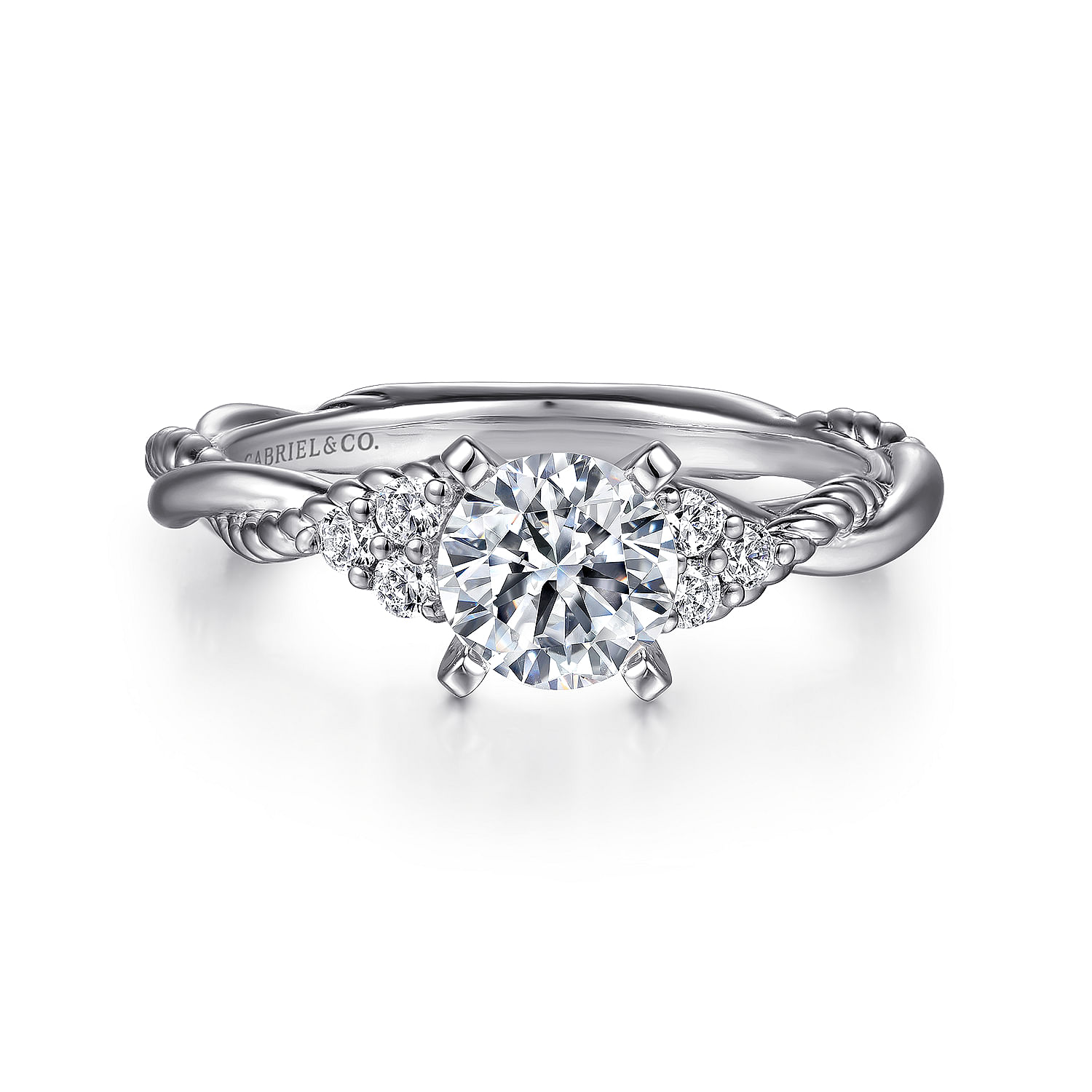14K White Gold Round Twisted Diamond Engagement Ring, ER8817W44JJ