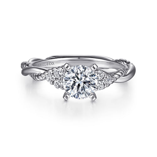 14K White Gold Round Twisted Diamond Engagement Ring