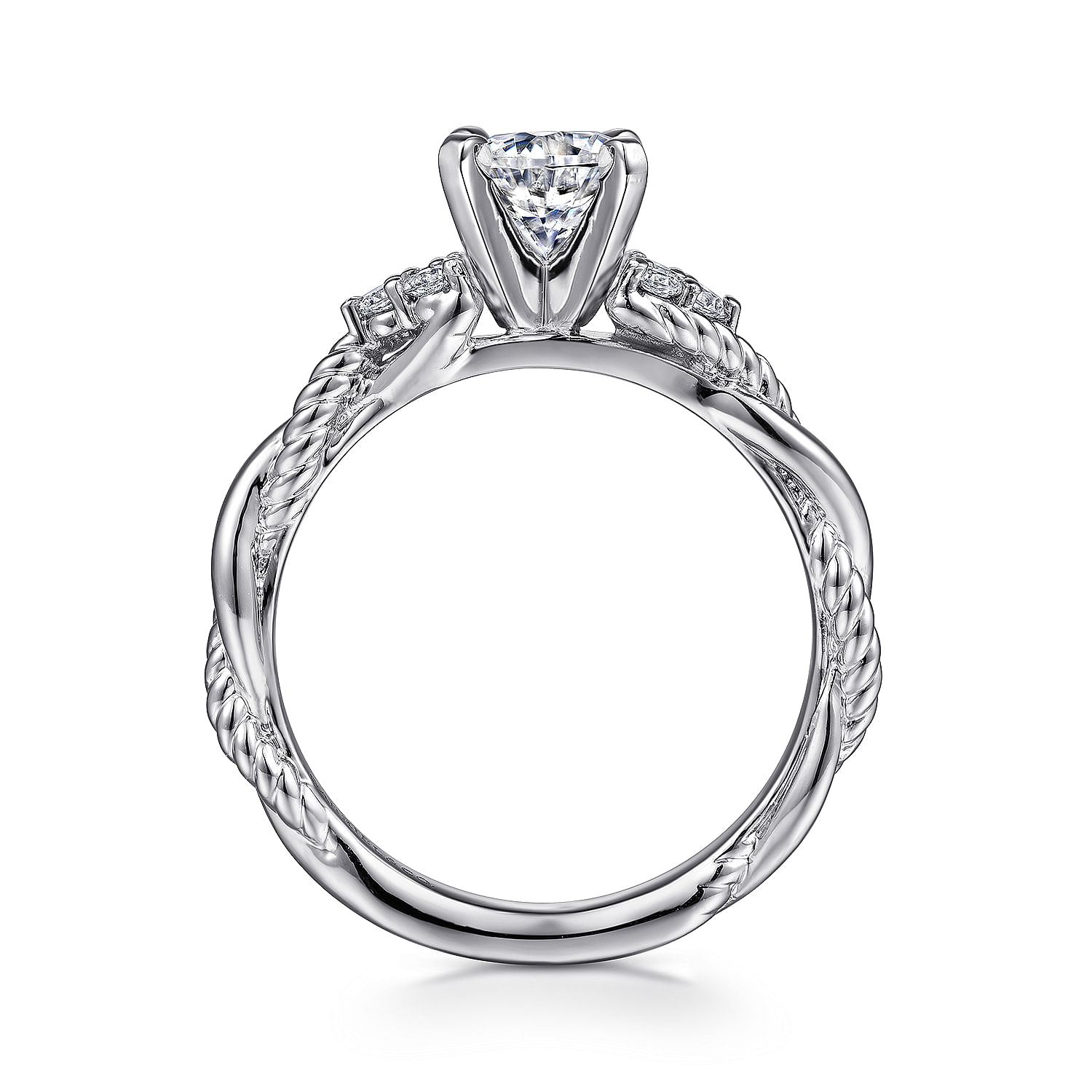 14K White Gold Round Twisted Diamond Engagement Ring | ER8817W44JJ