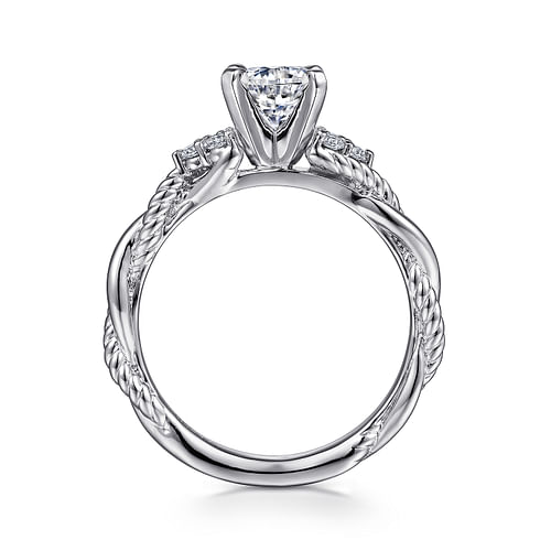 14K White Gold Round Twisted Diamond Engagement Ring